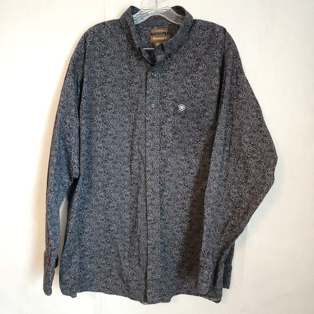 Ariat Mens Black Paisley Long Sleeve Button Down Shirt XXL‎ 100% Cotton Stretch